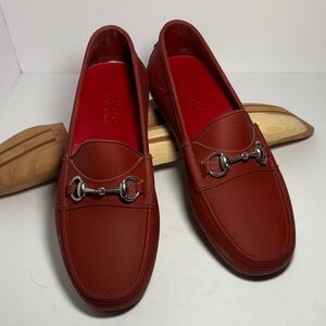 Gucci Men's Red Leather Slip-On Loafers
